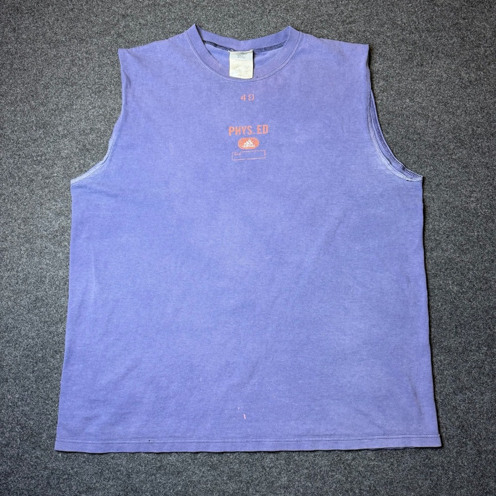 Vintage Adidas Muscle Tee Men XL Purple Phys Ed Sleeveless Cotton made in usa